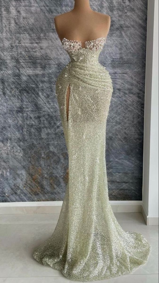 Robe de bal sirène glamour à paillettes, décolleté en cœur, vert sauge, fendue, tenue de fête pour 20e anniversaire, robe de remise de diplôme, RB1447