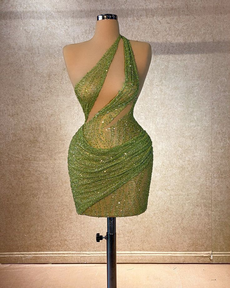 Trendy Sheath One Shoulder Green Sequins Short 16th Birthday Dress Homecoming Dresses Cocktail Gown RB1449