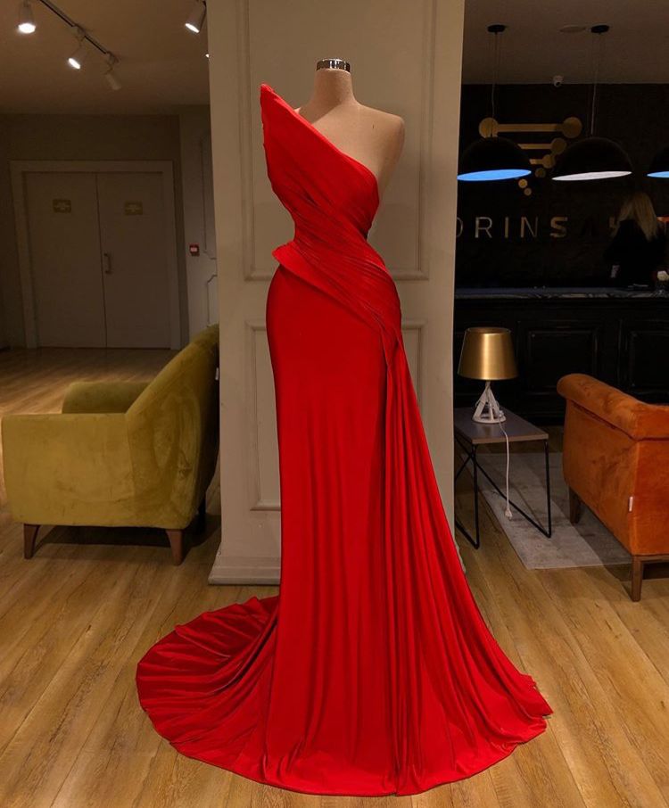 Robe de bal longue plissée en satin rouge style sirène élégante pour adolescentes, tenue de soirée, tenue d'anniversaire, robe de bal RB1531