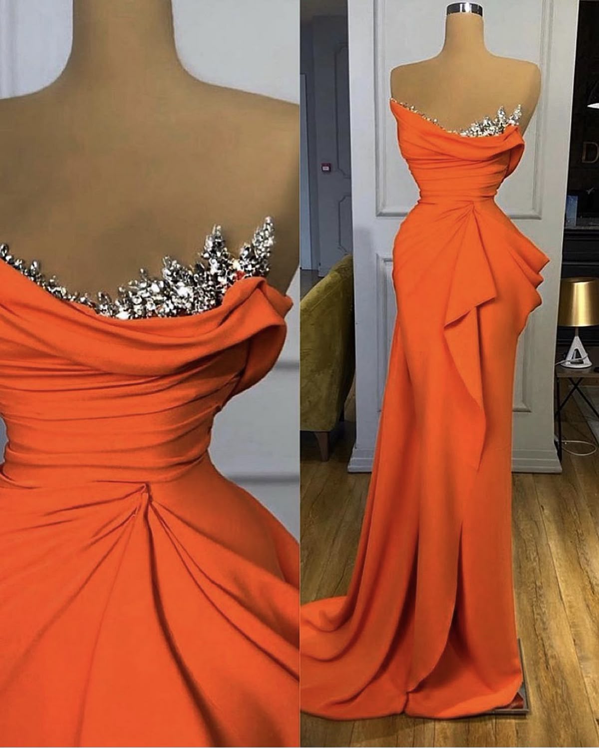 Robe de bal longue plissée orange style sirène, décolleté en cœur, avec perles, pour adolescentes, tenue de soirée pour 20e anniversaire, RB1541
