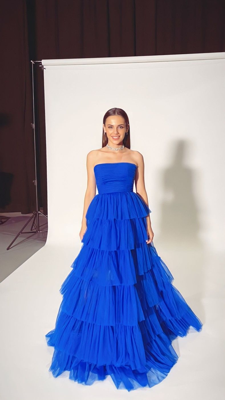 Charming Ball Gown Strapless Royal Blue Chiffon Long Prom Dresses Impress 18th Birthday Outfits Prom Gown RB1587