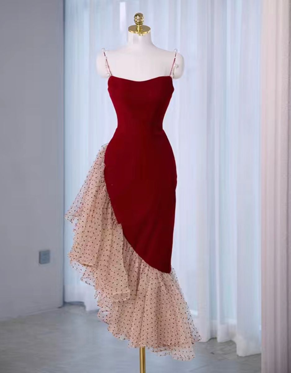 Robe de bal longue en tulle à bretelles spaghetti et sirène, tenue de soirée élégante pour un 18e anniversaire (RB1618)