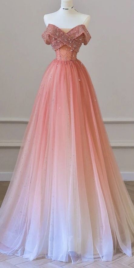 Robe de bal élégante à épaules dénudées et tulle rose ombré, longue, tenue de bal impressionnante pour un 18e anniversaire, robe de bal RB1652