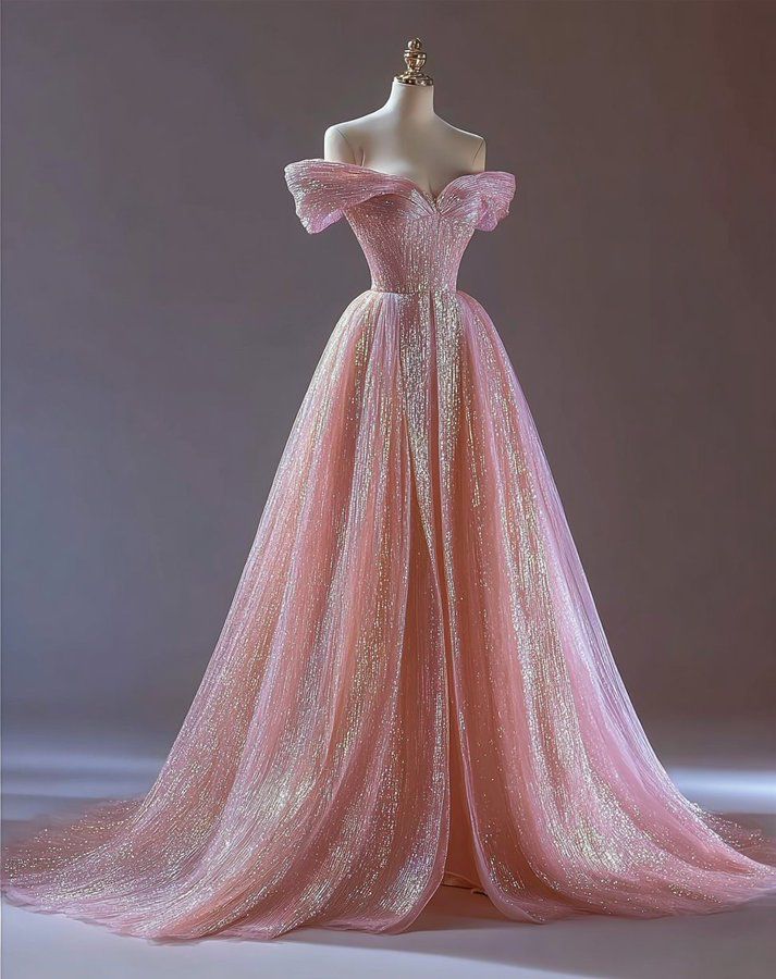 Robe de bal élégante à épaules dénudées et paillettes, robe de bal longue rose, tenue de bal impressionnante pour un 18e anniversaire, RB1653