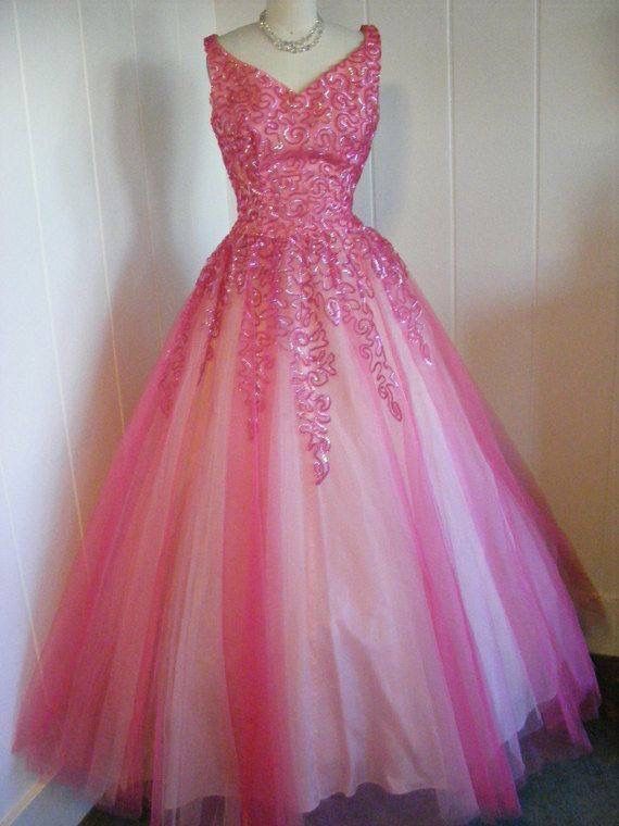 Robe de bal vintage à col en V et tulle rose, tenue de bal impressionnante pour un 16e anniversaire, RB1658