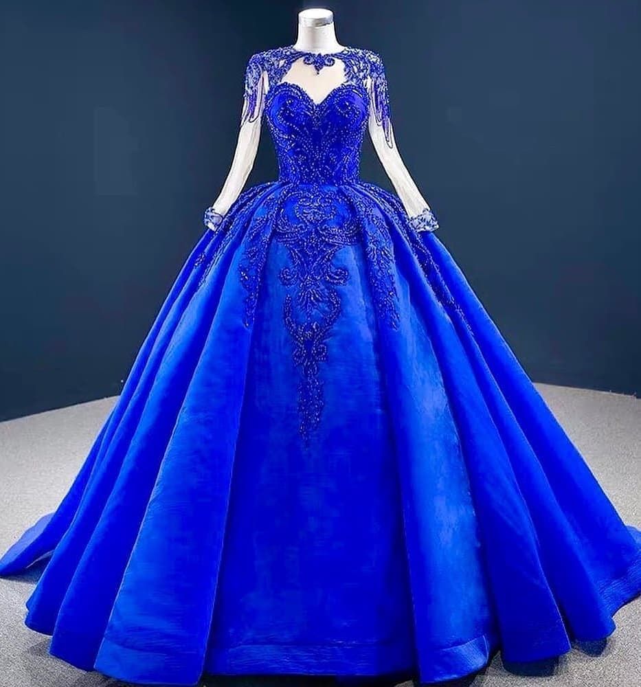 Modest Quinceanera Kleider Ballkleid Scoop Royal Blue Tüll Quince Kleider Vestidos De 15 Anos Formale Lange Süße 16 Kleid RB1662