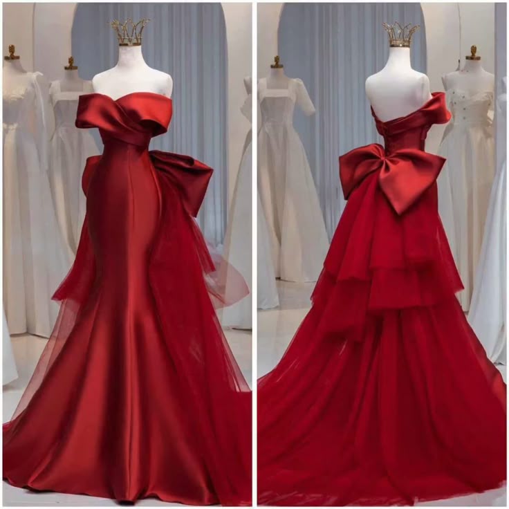 Charming Mermaid Off The Shoulder Red Satin Prom Dresses Long Party Dress 21st Birthday Outfits Graduation Dress RB1682