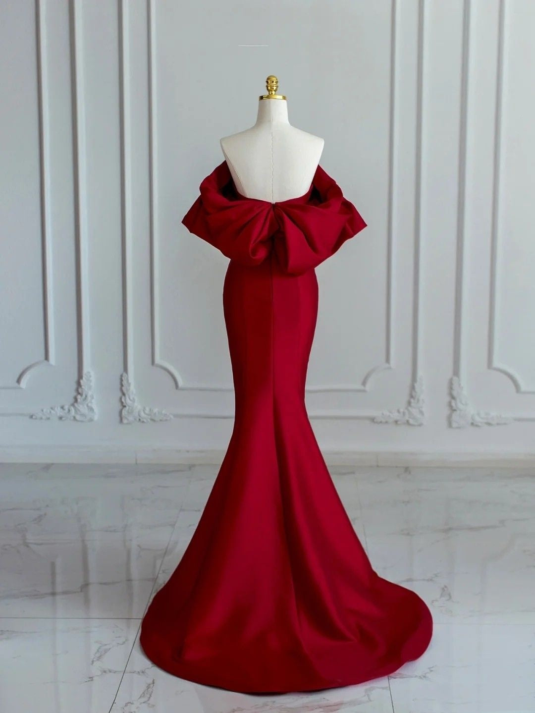 Robe de bal rouge sirène modeste à épaules dénudées, longue robe de soirée pour 21e anniversaire, robe de remise de diplôme RB1686