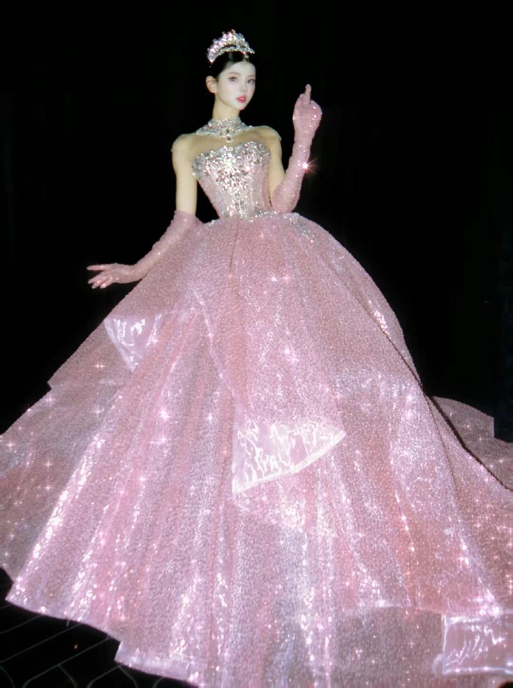 Princess Ball Gown Strapless Pink Sequin Long Prom Dresses Impress 16 Birthday Outfits Prom Gown RB1695