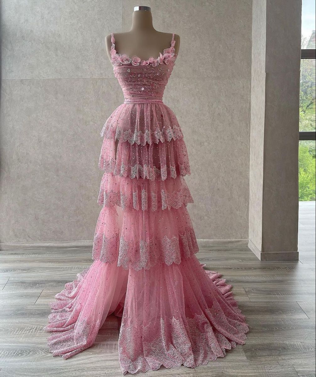 Chic Ball Gown Spaghetti Straps Pink Floor Length Prom Dresses Formal Dress Birthday Outfits Prom Gown RB1710