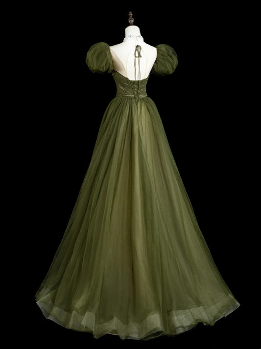 Retro A line Strapless Tulle Olive Green Tulle Long Prom Dresses Impress 18th Birthday Outfits Prom Gown RB1854