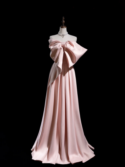 Retro A Line Strapless Pink Satin Long Prom Dresses Impress 18th Birthday Outfits Prom Gown RB1863