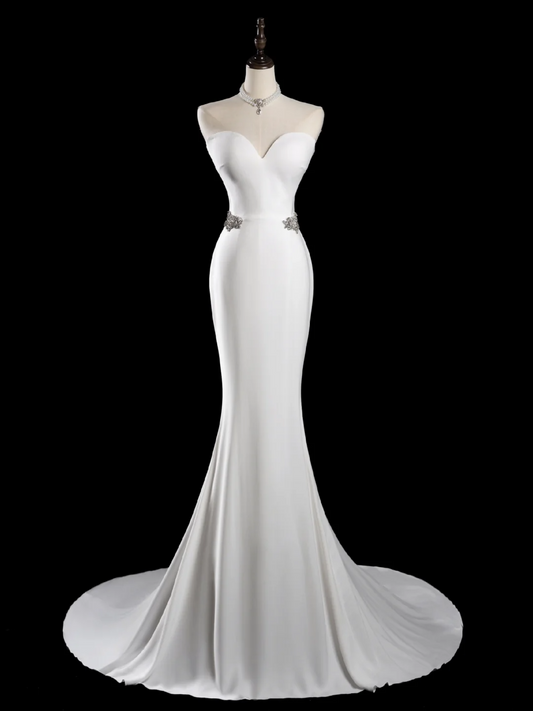 Timeless Mermaid Sweetheart Sleeveless Satin Fitted Long Wedding Dress Bride Gown Wedding Dresses RB1880