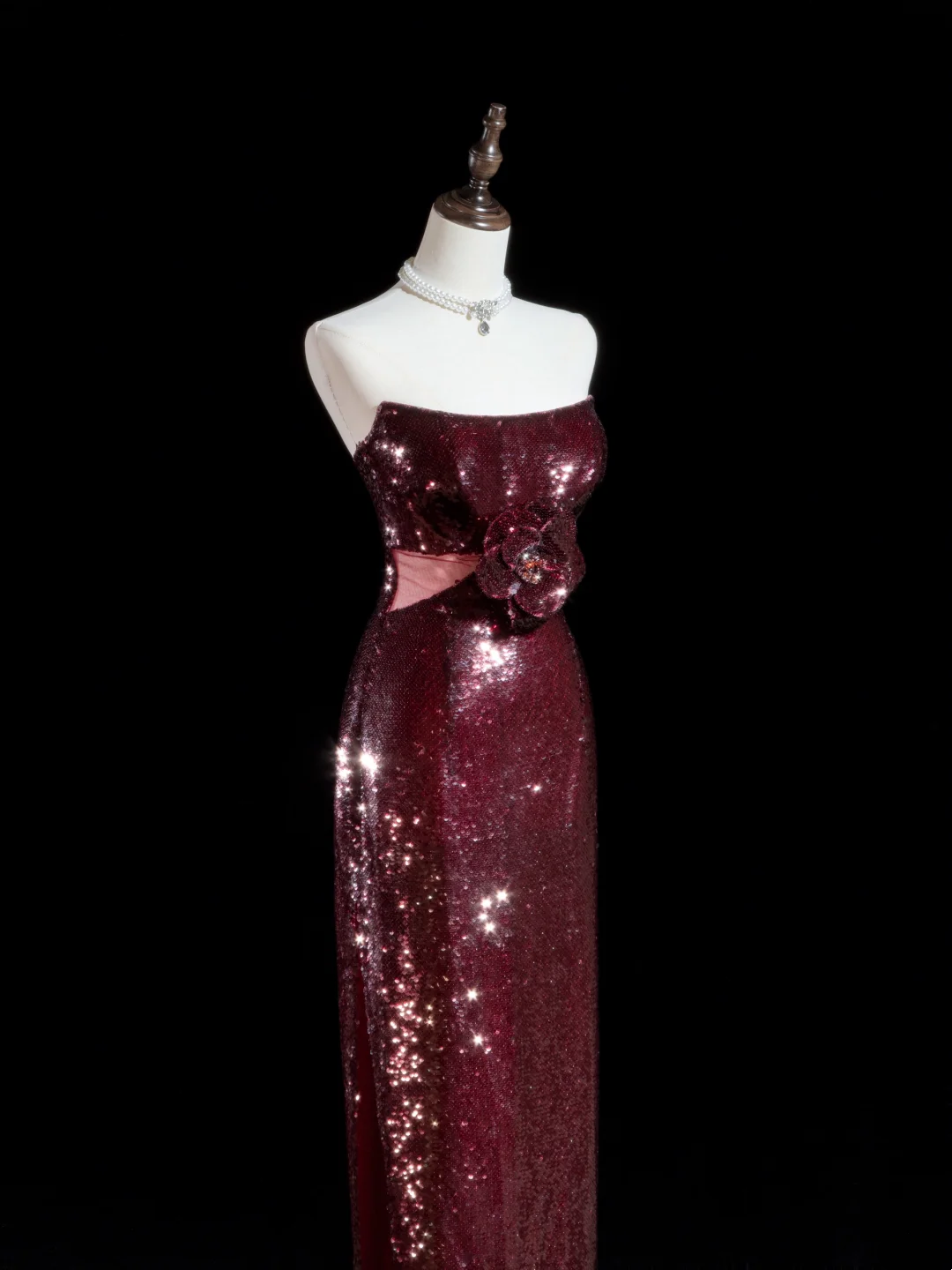 Sparkle Sheath Strapless Burgundy Sequin Long Prom Dresses Impress 18th Birthday Outfits Prom Gown RB1888