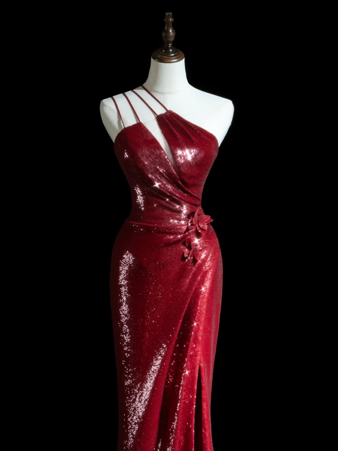 Timeless Mermaid One Shoulder Burgundy Sequin Slit Long Prom Dresses Inspiration Party Dress Prom Gowns RB1934