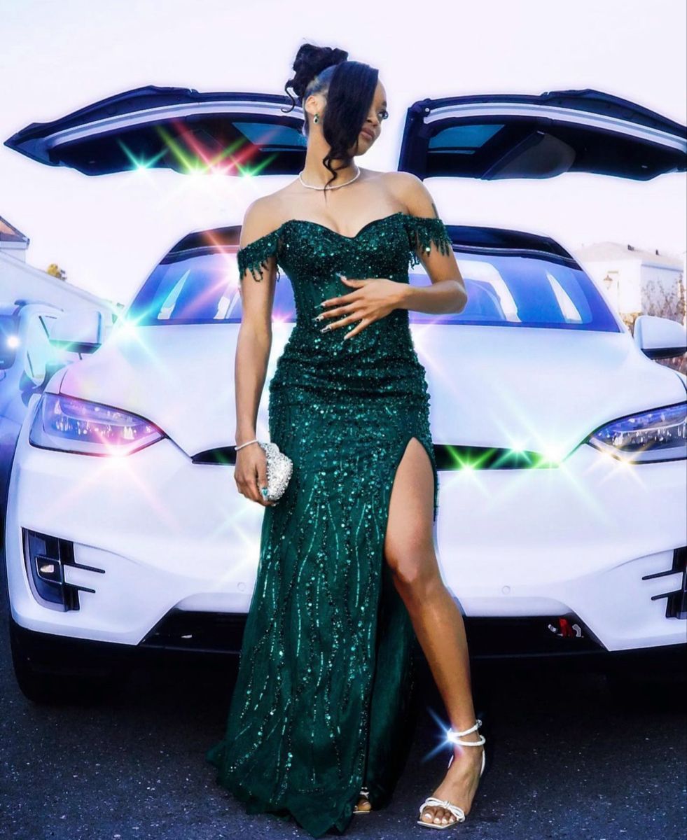 Robe de soirée sirène à épaules dénudées et paillettes vert foncé, tenue de soirée élégante, robe de bal RB1963