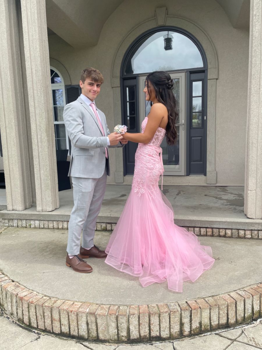 Robe de bal longue en dentelle rose, style sirène, décolleté en cœur, pour adolescentes, tenue de soirée, RB2013