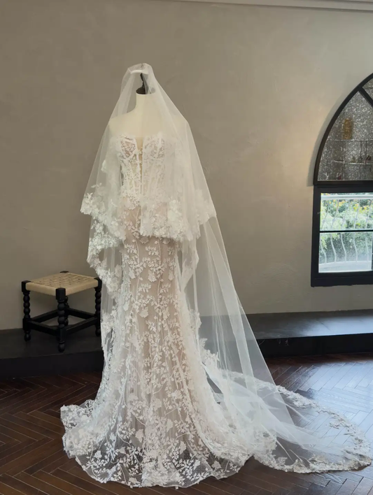 Vintage Mermaid Off The Shoulder Long Sleeve Lace Fitted Corset Long Wedding Dress Bride Gowns White Wedding Dresses RB2049