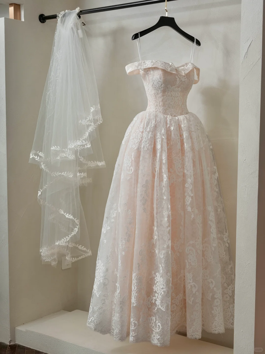 Vintage A line Off The Shoulder Cap Sleeve Lace Fitted Corset Long Wedding Dress Bride Gowns White Wedding Dresses RB2054