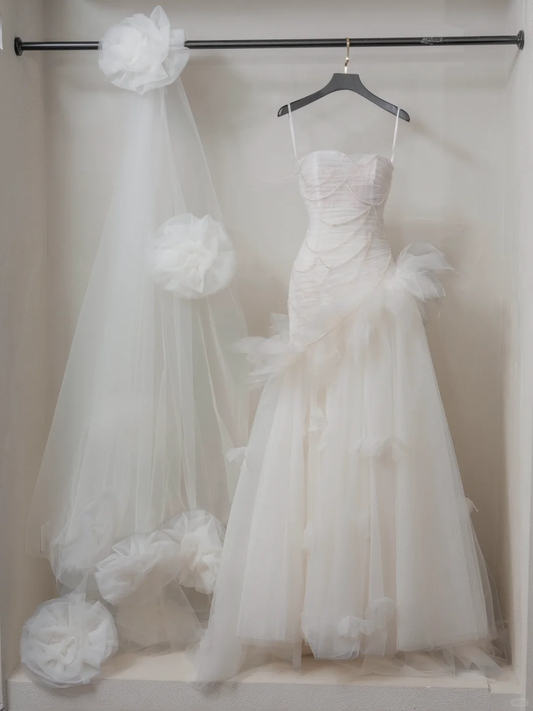Vintage Mermaid Strapless Sleeveless White Fitted Corset Long Wedding Dress Bride Gowns Wedding Dresses RB2057