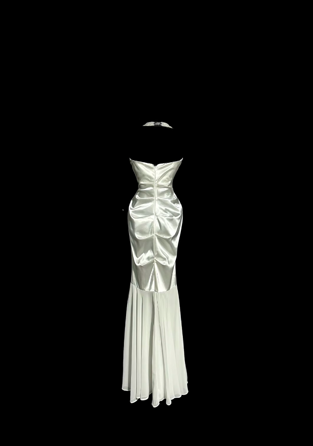 Charmantes Robes de Bal Sirène Blanches Coeur Doux avec Volants Longues Tenues de Soirée N3429