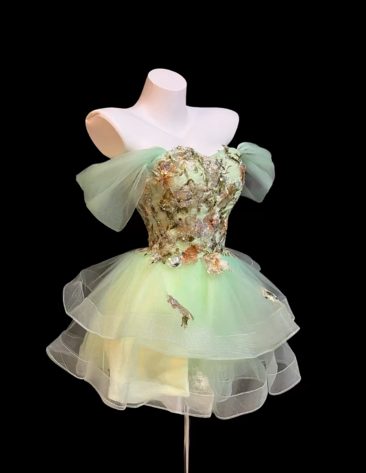 Gorgeous Ball Gown Off The Shoulder Sage Green For Women Lace Mini Senior Inspo Short Birthday Outfits Homecoming Dresses RB3074