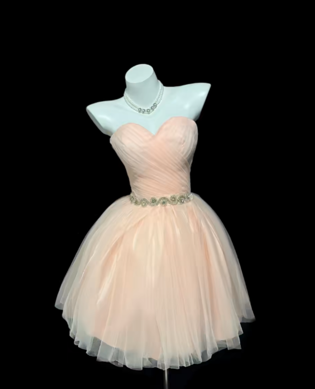 Niedliches Ballkleid, herzförmiger Ausschnitt, errötendes Pink, Tüll, Mini, Senior Inspo, kurze Party-Outfits, formelle Homecoming Kleider RB3076