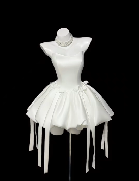 Gorgeous Ball Gown Strapless Satin White For Women Mini Senior Inspo Short Birthday Outfits Homecoming Dresses RB3079