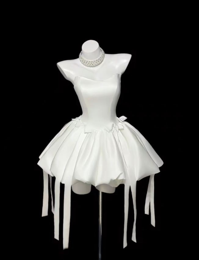 Superbe Robe de Bal Bustier Satin Blanc Pour Femmes Mini Tenues d'Anniversaire Courtes Inspo Senior Robes de Rentrée RB3079