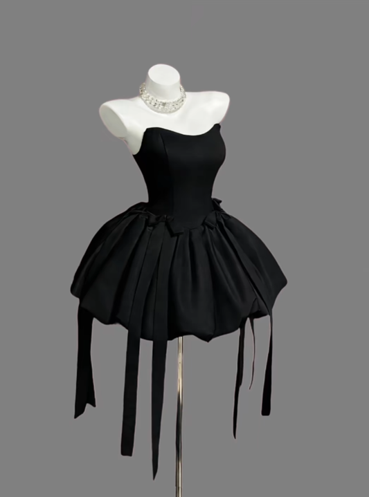 Pretty Ball Gown Strapless Little Black Dress For Women Girls Teens Graduation Senior Inspo Short 16th Birthday Outfits Homecoming Dresses RB3087