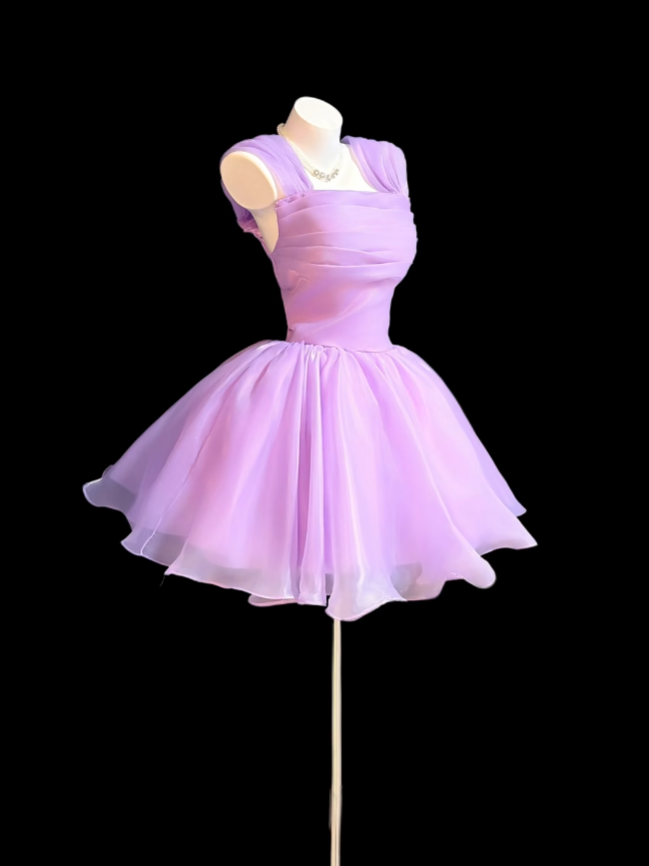 Feenhaftes Ballkleid Flieder Quadratischer Ausschnitt Abschlusskleid Mini Senior Inspo Kurzes Homecoming-Kleid RB3118