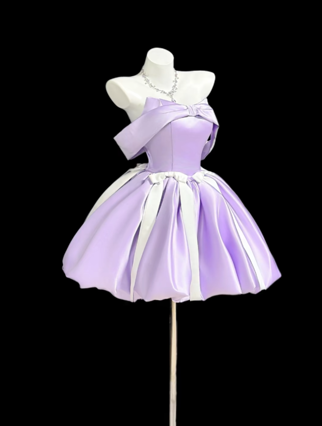 Robe de bal esthétique bustier lilas idées de tenue pour 18e anniversaire avec nœud, courte robe de bal Hoco robes de bal de rentrée RB3120