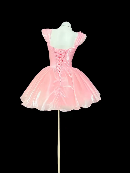 Cute Ball Gown Pink Square Neck Graduation Gown Mini Senior Inspo Short Homecoming Dress RB3127