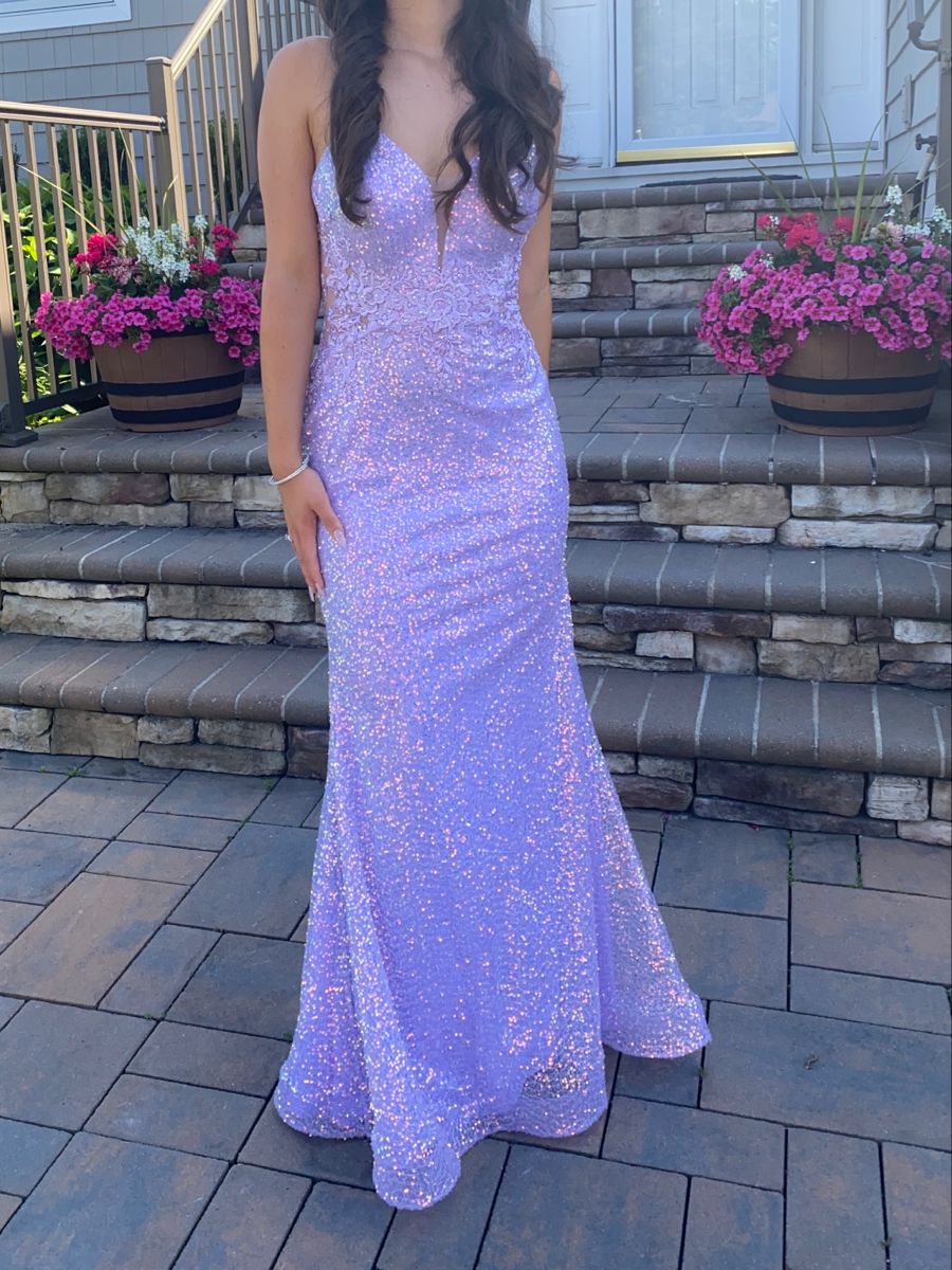 Robe de bal sirène élégante à bretelles spaghetti lilas et sequins, inspiration longue, robe de soirée formelle RB707