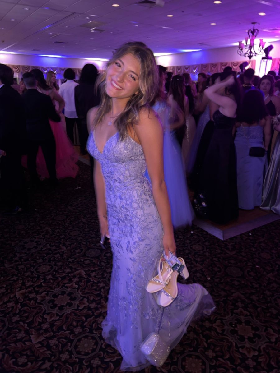 Zeitlose Meerjungfrau Spaghettiträger Hellhimmelblau Spitze Tüll Ballkleid Inspiration Lange Party Formale Ballkleider RB720