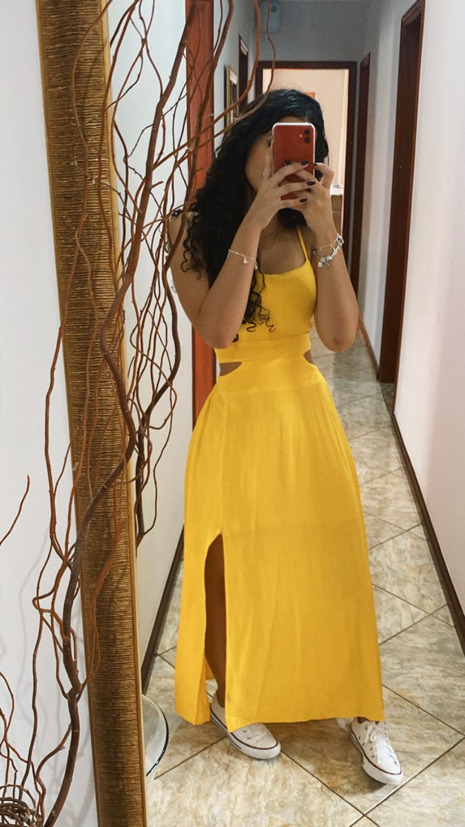 Simple A line Spaghetti Straps Yellow Slit Prom Dress Inspiration Party Formal Prom Dresses RB751