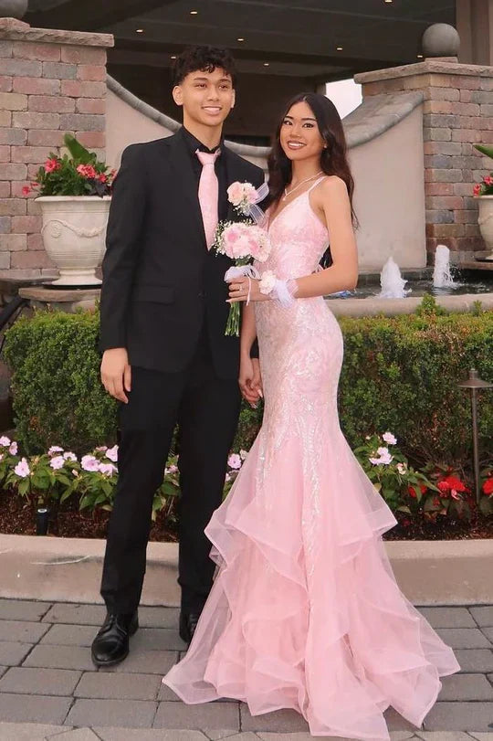 Sexy Meerjungfrau Spaghettiträger Blush Pink Spitze Ballkleider Partykleid 21. Geburtstag Outfits Abschlusskleid RB789