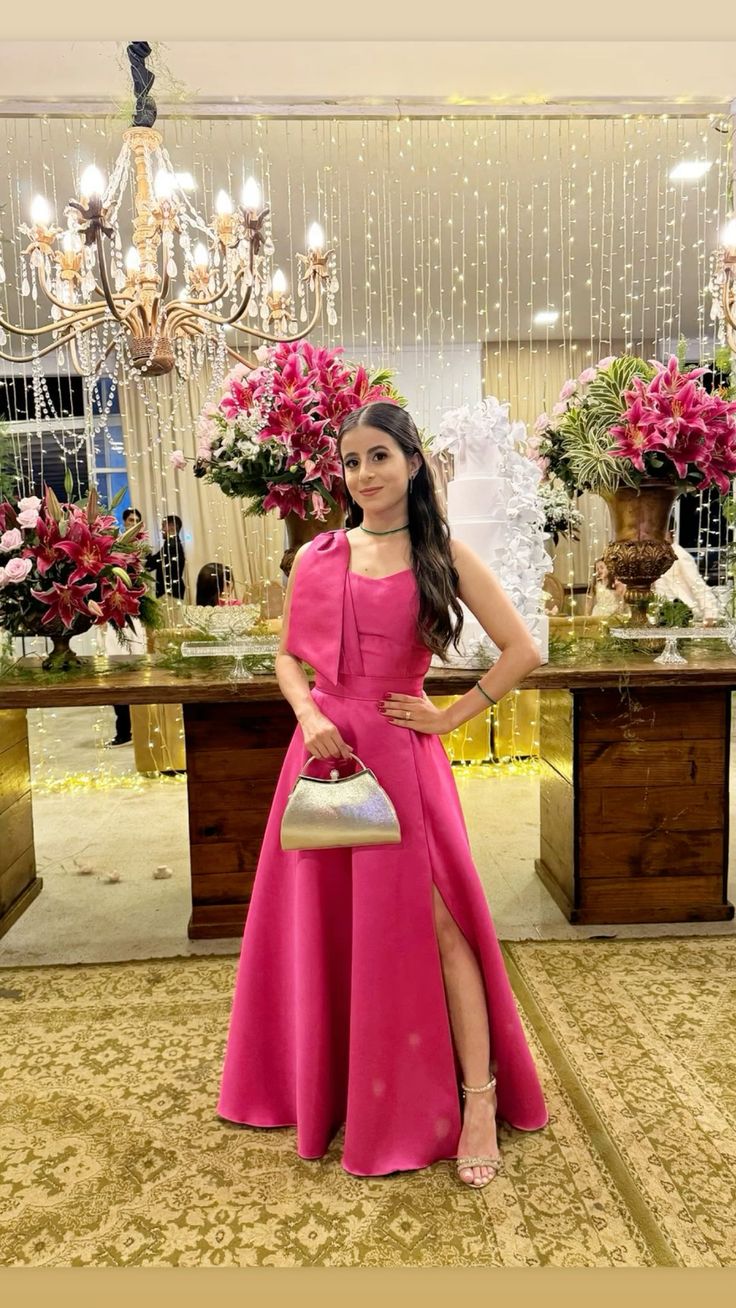 Elegant A Line Straps Hot Pink Satin Senior Aesthetic Prom Dresses Prom Gowns Birthday Outfits Graduation Dress RB791