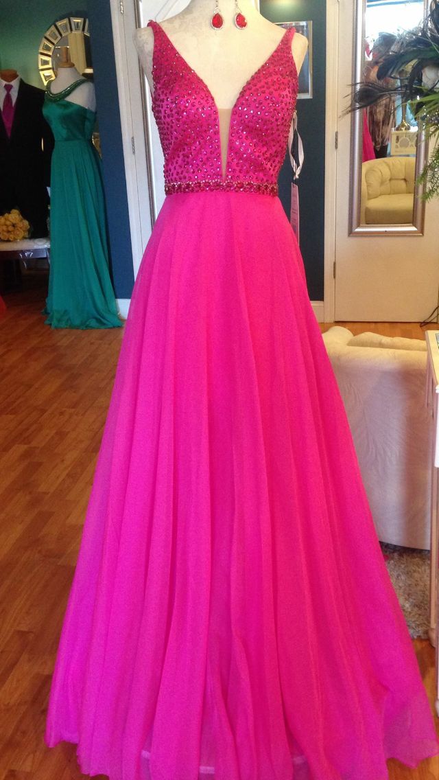 Süße A-Linie V-Ausschnitt Tüll Pink Ballkleider Partykleid 21. Geburtstag Outfits Abschlusskleid RB796