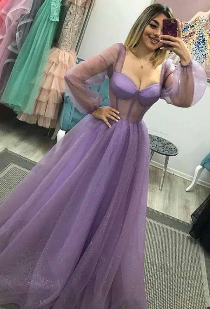 Elegantes Ballkleid mit herzförmigem Ausschnitt und langen Ärmeln, lila Pailletten, für Senioren, ästhetische Abschlussballkleider, Abschlussballkleider, Geburtstags-Outfits, Abschlusskleid RB805