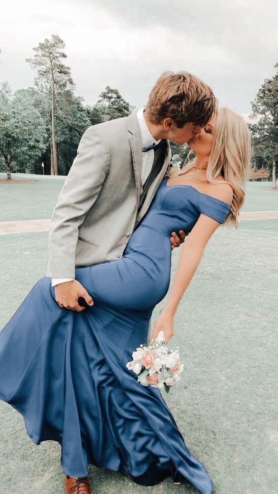 Robe de bal sirène simple à épaules dénudées en satin bleu marine, tenue de soirée pour 18e anniversaire, robe de remise de diplôme RB850