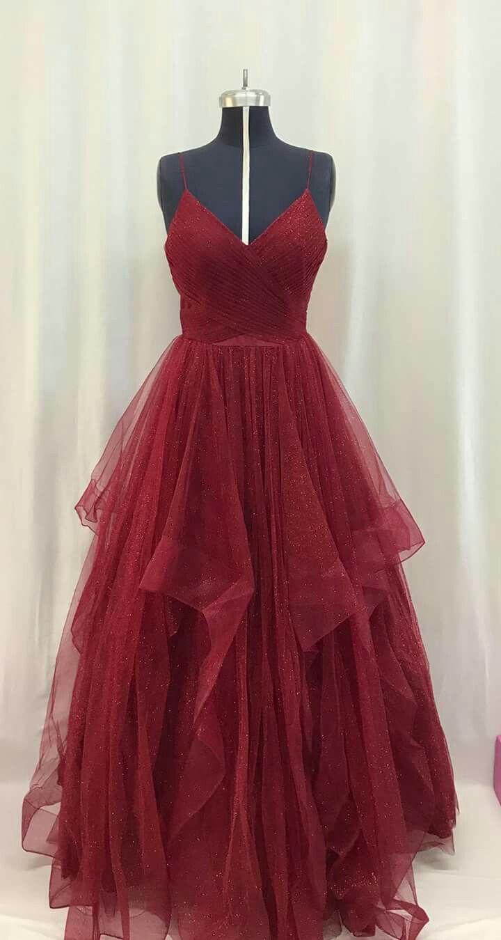 Robe de bal scintillante à bretelles spaghetti en tulle bordeaux, tenue de soirée pour 21e anniversaire, robe de remise de diplôme RB873