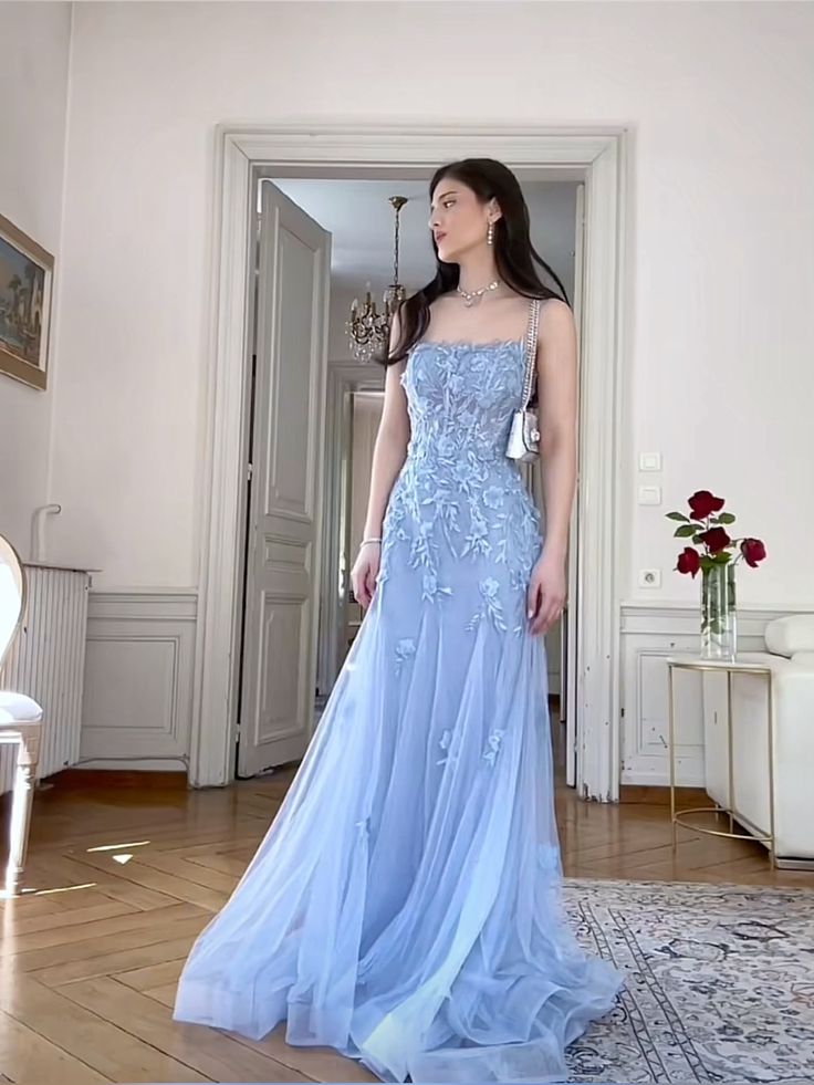 Robe de bal élégante sirène à bretelles spaghetti en dentelle et tulle, tenue de soirée pour 21e anniversaire, robe de remise de diplôme RB876