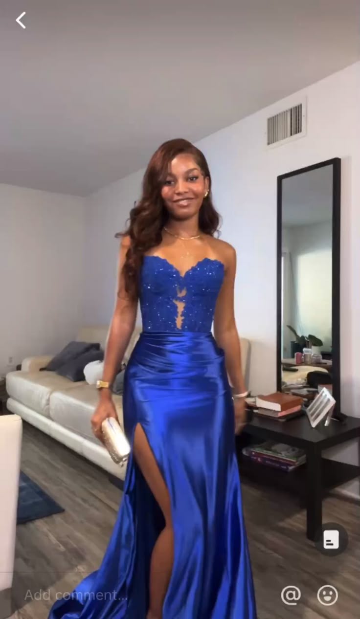 Robe de bal sirène unique en dentelle bleu roi, décolleté en cœur, tenue de soirée pour 21e anniversaire, robe de remise de diplôme RB908