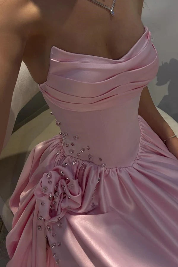 Robe de bal longue en satin rose, coupe trapèze, décolleté en cœur, tenue de soirée pour 23 ans, robe de remise de diplôme, RB954