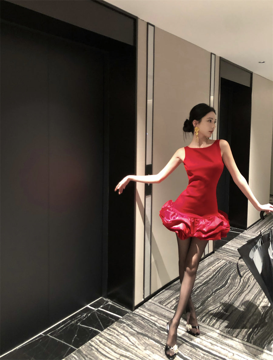 Fashion Red Bateau A-Line Short Party Dress Backless Birthday Dress RF01005