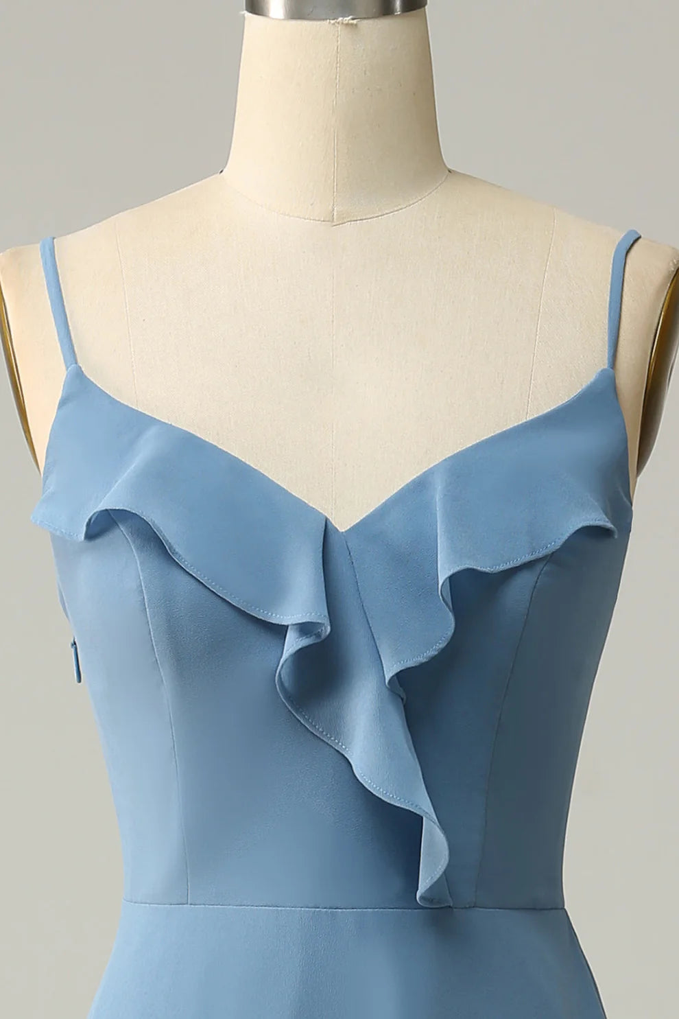 Strap Dusty Blue Ruffle A-Line Chiffon Bridesmaid Dress RF0418