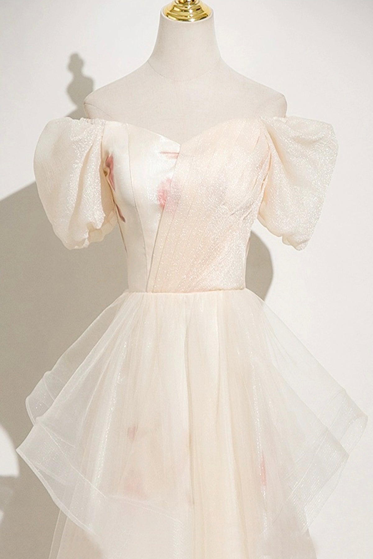 Champagne Tulle Printed Long Prom Dress, Beautiful A-line Evening Dress - RF0436