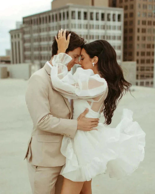 Short Beach Vintage Unique Long Sleeves Wedding Dresses- RF0450