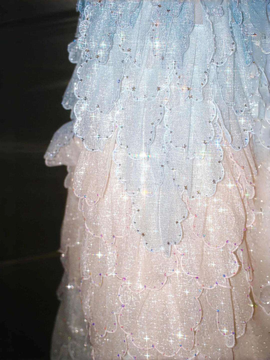 Sweet Gradient Off-the-shoulder A-Line Tulle Long Prom Dresses Sparkling Beaded Evening Dress- RF0454